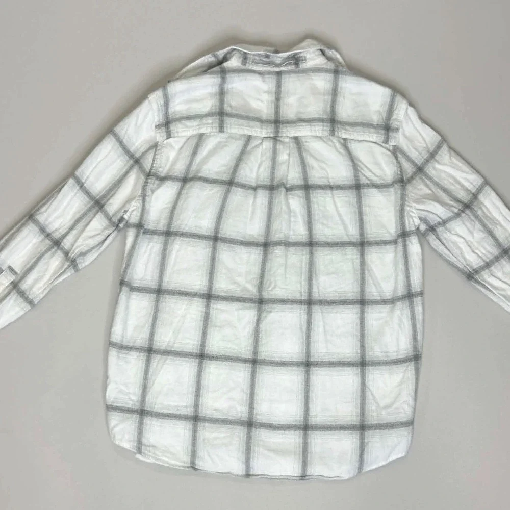 Banana Republic Mens Large Tall White Grey Plaid Flannel LS Classic Shirt 772526